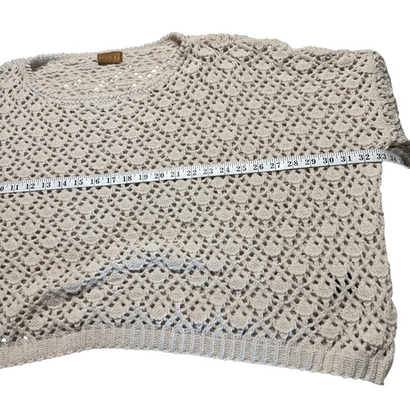 Pol Crochet Open Knit Sweater Beige Tan Neutral Relaxed Fit Womens S Boho Dolman - Picture 7 of 9